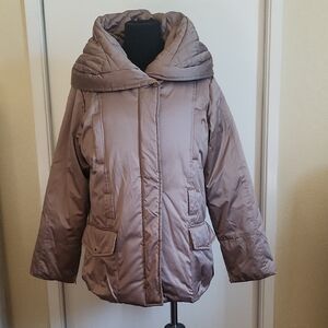 Tan, With a Golden Shimmer Zara Woman Puffer Jacket with Oversized Hood